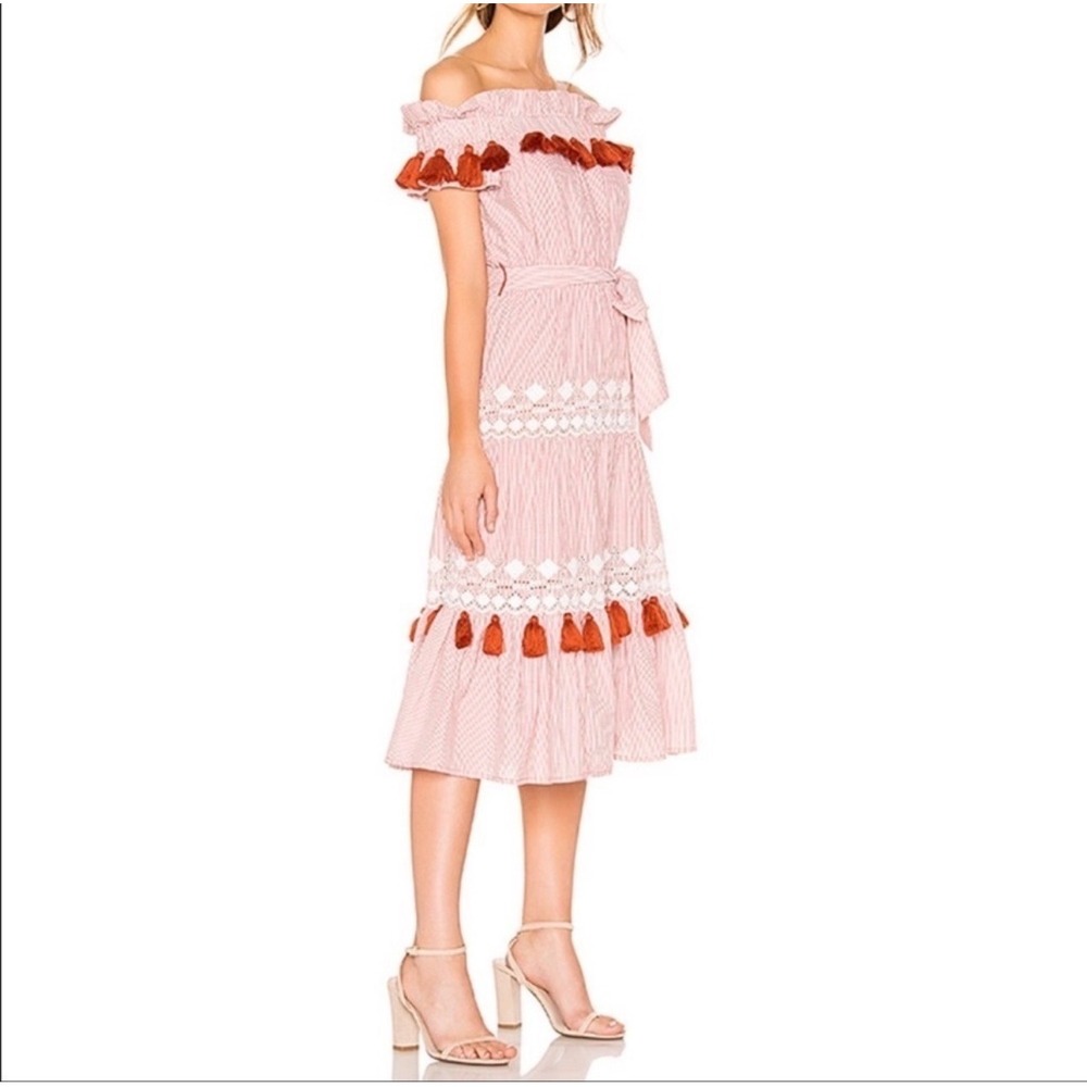 Tularosa Midi Dress Medium Lana Rust Stripe Boho Off Shoulder Peasant Ren Faire